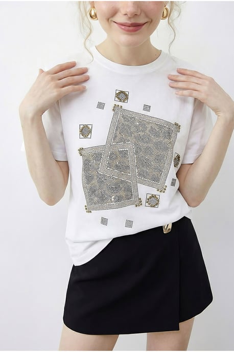 Ronde Hals Geometrische Paillette Geprinte T-Shirt - Image 4