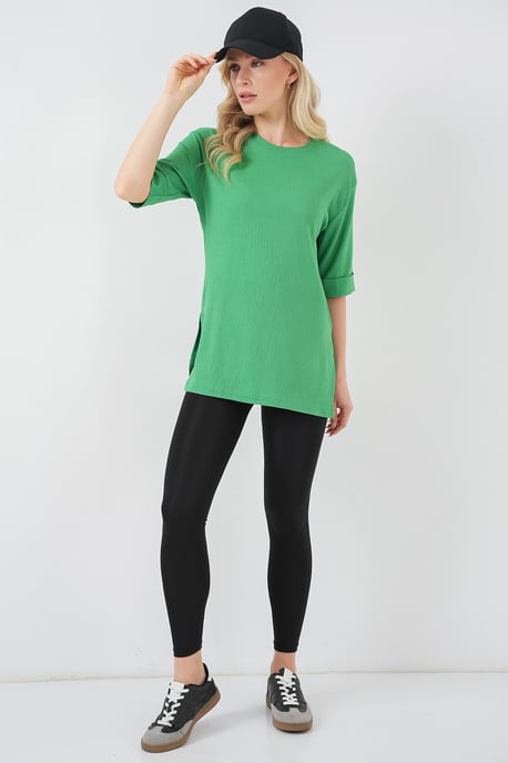Textured Crew Neck Short Sleeve T-Shirt - Image 2