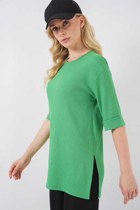 Textured Crew Neck Short Sleeve T-Shirt - Image 3
