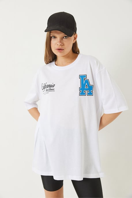 Överdimensionerad T-shirt med rund hals i bomull med tryck på ryggen - Image 5