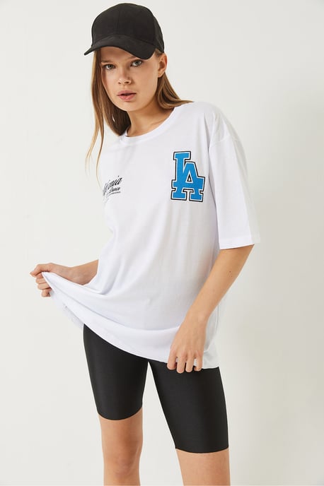 Överdimensionerad T-shirt med rund hals i bomull med tryck på ryggen - Image 6