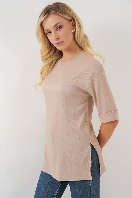 Gestructureerde Ronde Hals Korte Mouwen T-shirt - Image 3