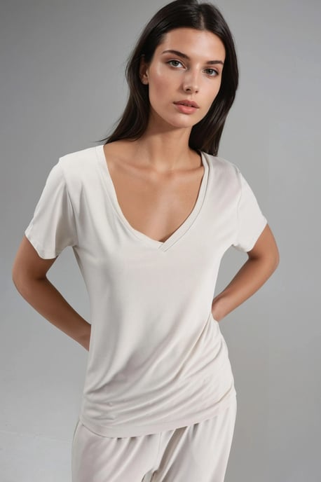 Mjuk Touch V-ringad Korta Ärmar Modal Blandning T-shirt - Image 1
