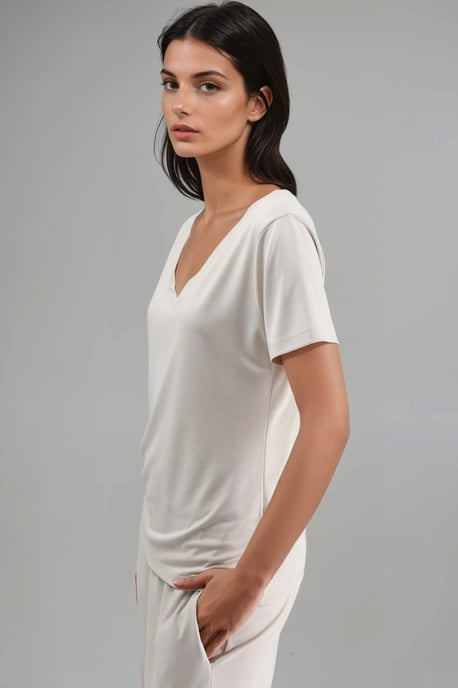 Mjuk Touch V-ringad Korta Ärmar Modal Blandning T-shirt - Image 2