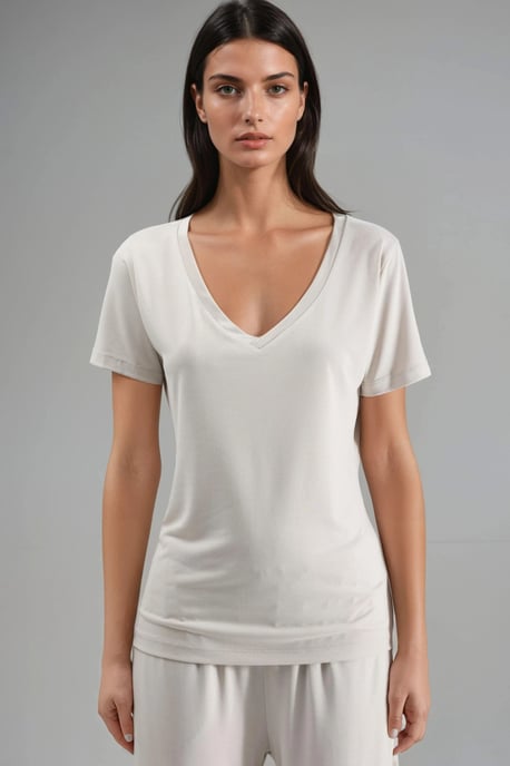 Mjuk Touch V-ringad Korta Ärmar Modal Blandning T-shirt - Image 6