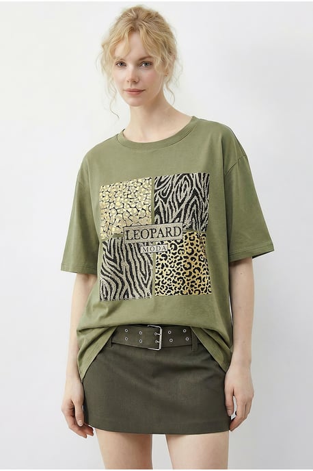 Leopardprint Pailletten Crew Neck T-shirt - Image 3