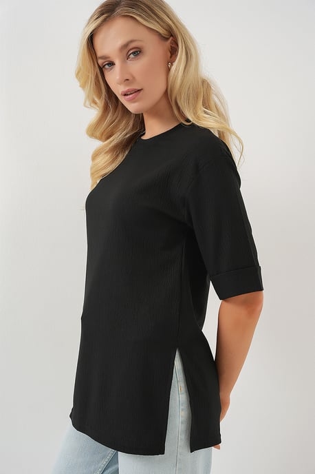Gestructureerde Ronde Hals Korte Mouwen T-Shirt - Image 3