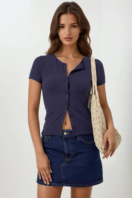 Texturerad Knappad Stickad Topp - Image 3