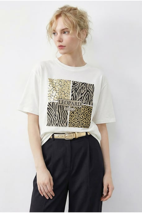 Leopardprint Sequins T-shirt met Ronde Hals - Image 2