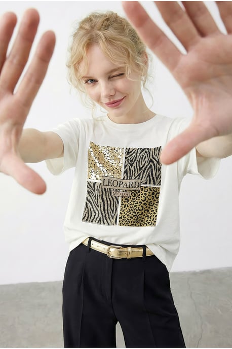 Leopardprint Sequins T-shirt met Ronde Hals - Image 3
