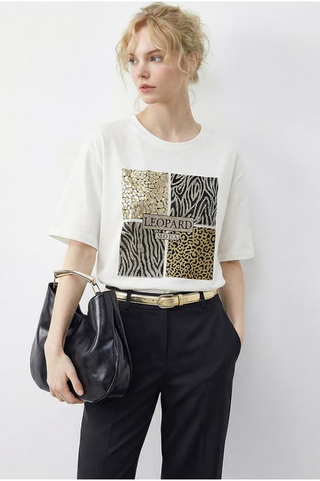 Leopardprint Sequins T-shirt met Ronde Hals - Image 4