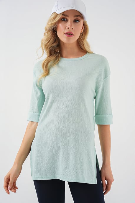 Textured Crew Neck Korte Mouwen T-shirt - Image 1
