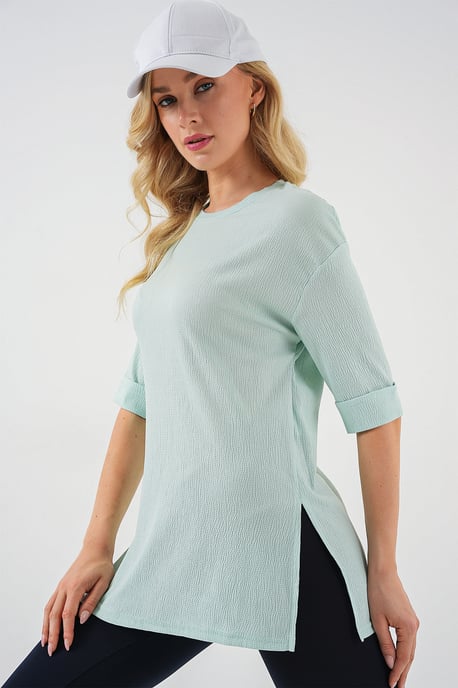 Textured Crew Neck Korte Mouwen T-shirt - Image 3