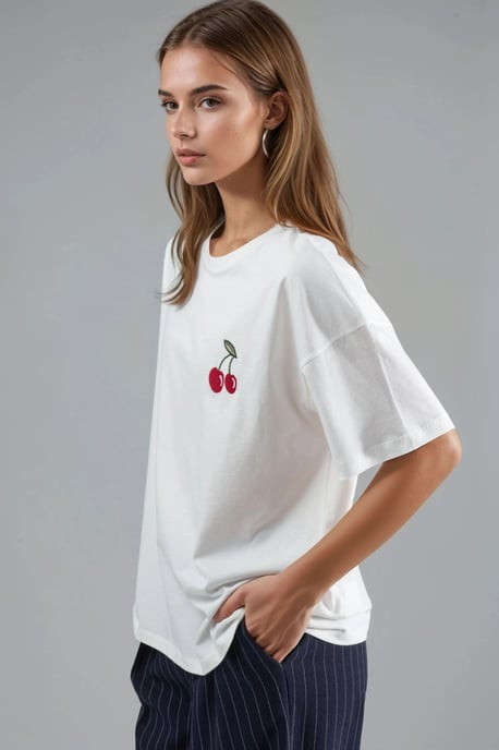 Överdimensionerad Broderad Stickad T-shirt - Image 3