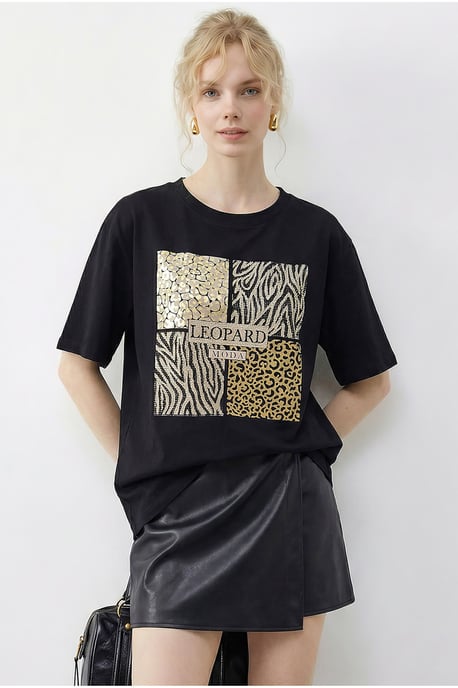 Leopardprint Pailletten Crew Neck T-Shirt - Image 2