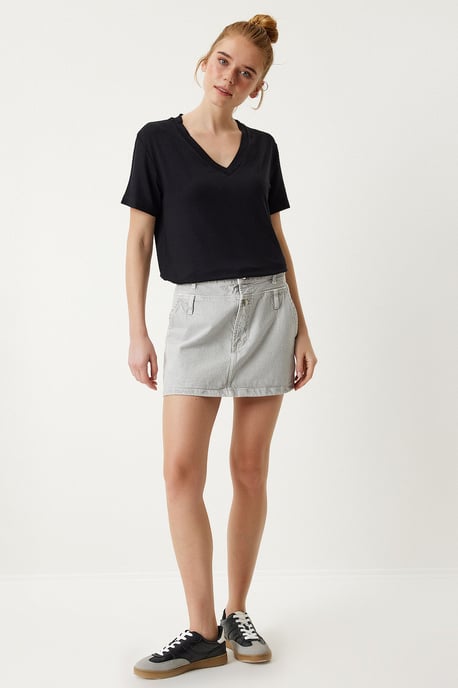 V-hals Korte Mouw Effen T-shirt - Image 3