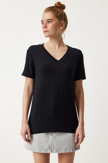 V-hals Korte Mouw Effen T-shirt - Image 4