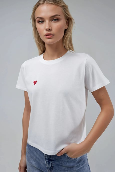 Broderad T-shirt med rund hals, kort ärm, 100% bomull - Image 1