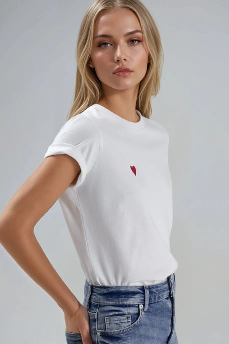 Broderad T-shirt med rund hals, kort ärm, 100% bomull - Image 3
