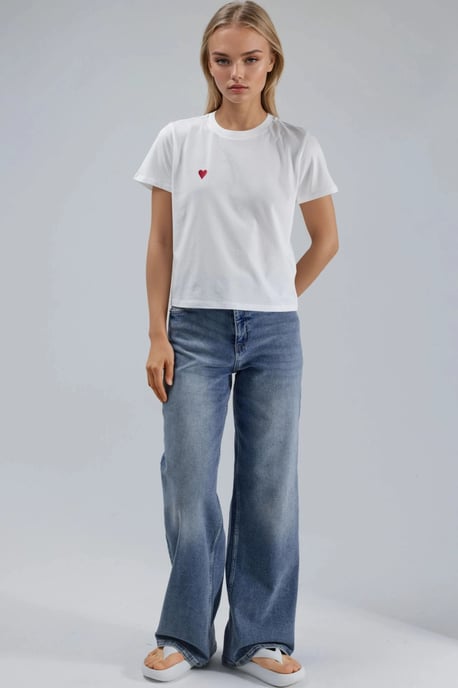 Broderad T-shirt med rund hals, kort ärm, 100% bomull - Image 5