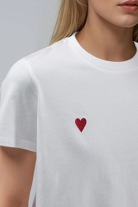 Broderad T-shirt med rund hals, kort ärm, 100% bomull - Image 6