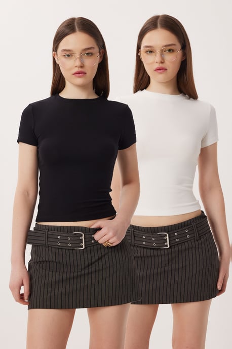 Slim Fit Crew Neck Crop 2-Pack T-shirt - Image 1