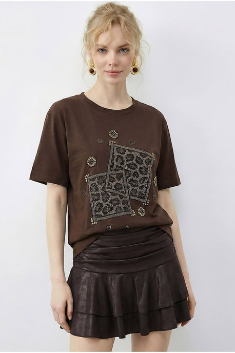 Crew Neck Geometrisch Pailletten Bedrukt T-Shirt - Image 2