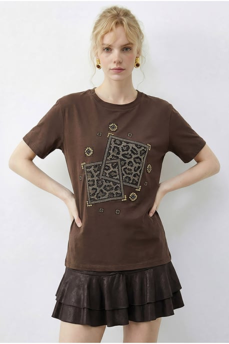 Crew Neck Geometrisch Pailletten Bedrukt T-Shirt - Image 5