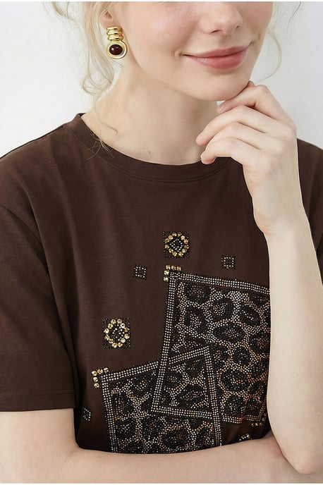 Crew Neck Geometrisch Pailletten Bedrukt T-Shirt - Image 6
