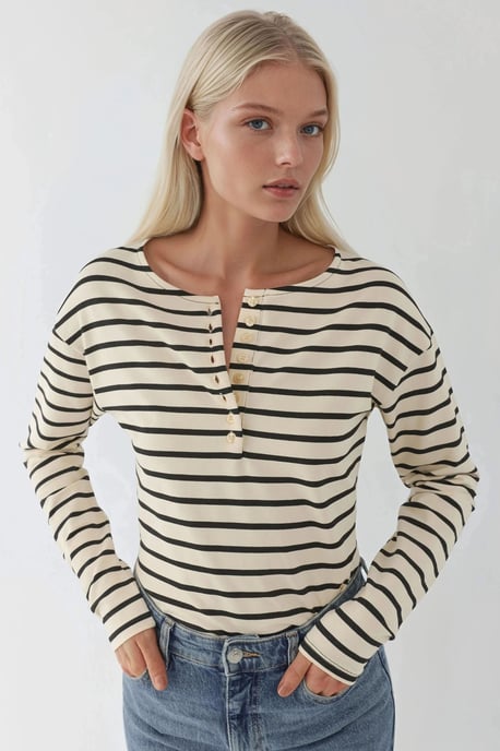 Randig knapplins T-shirt - Image 1
