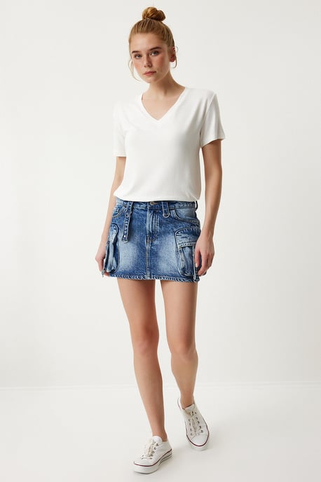 V-hals Korte Mouwen Effen T-shirt - Image 4