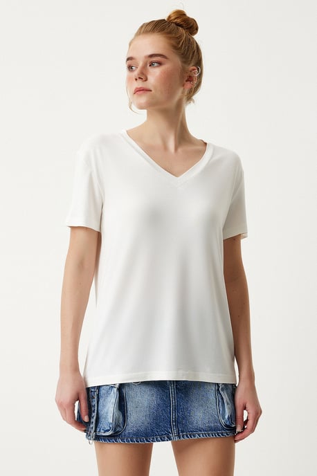 V-hals Korte Mouwen Effen T-shirt - Image 5