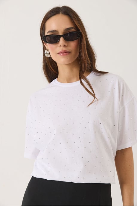 Prickig paljett T-shirt med rundad hals - Image 3