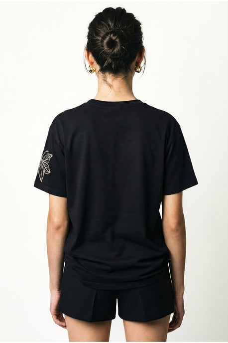 Bloemig Geborduurd Crew Neck T-Shirt - Image 4