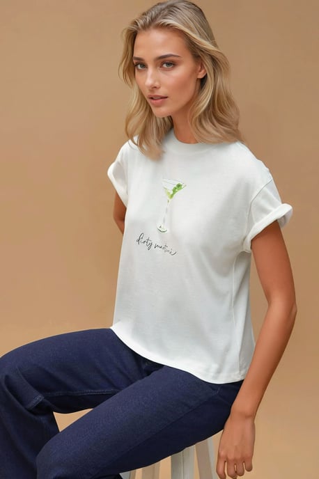 Tryckt Regular Fit Crew Neck T-shirt i 100% Bomull - Image 3