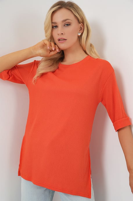 Gestructureerd Ronde Hals Korte Mouwen T-Shirt - Image 1