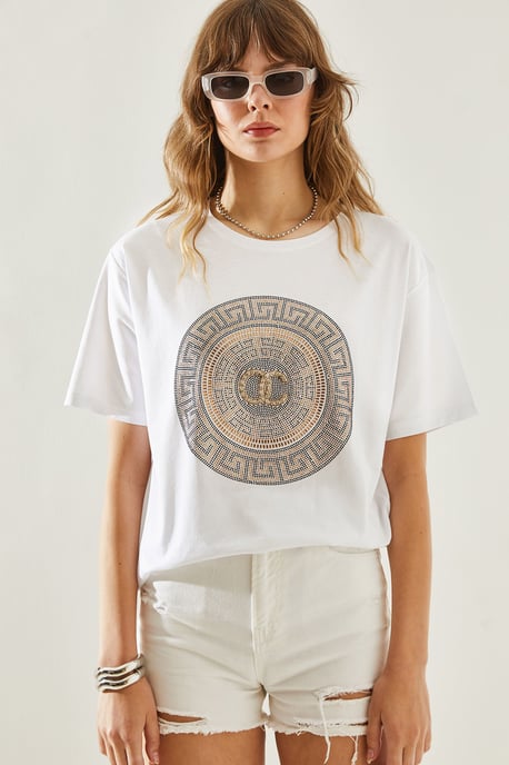 Geborduurde Geprinte Ronde Hals T-shirt - Image 2