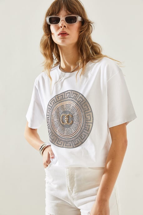 Geborduurde Geprinte Ronde Hals T-shirt - Image 3