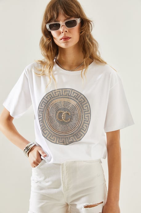 Geborduurde Geprinte Ronde Hals T-shirt - Image 4