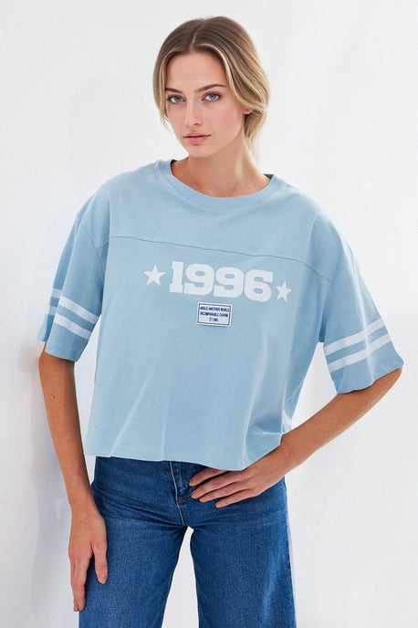 Överdimensionerad T-shirt med rund hals och kort längd med motto-tryck - Image 3