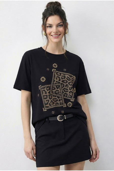 Ronde Hals Geometrisch Pailletten Gedrukt T-Shirt - Image 2