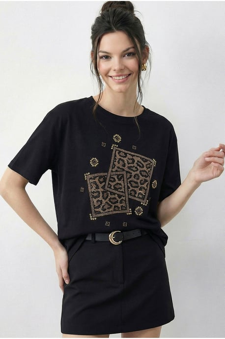 Ronde Hals Geometrisch Pailletten Gedrukt T-Shirt - Image 3