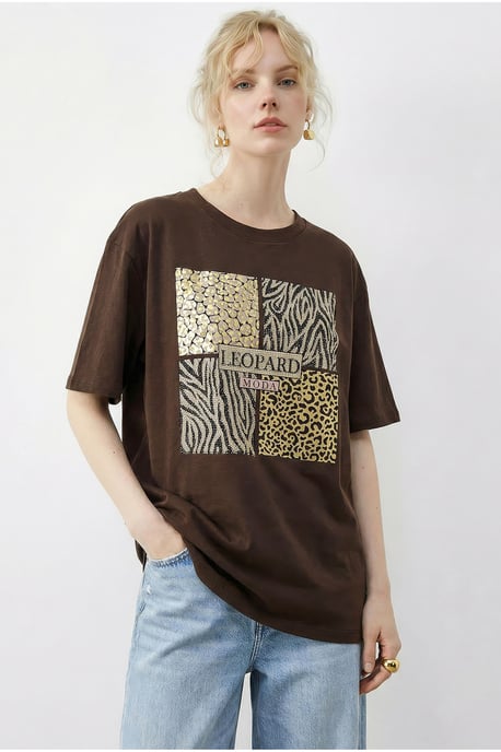 Leeuwenhuid Print Sequin Crew Neck T-shirt - Image 2