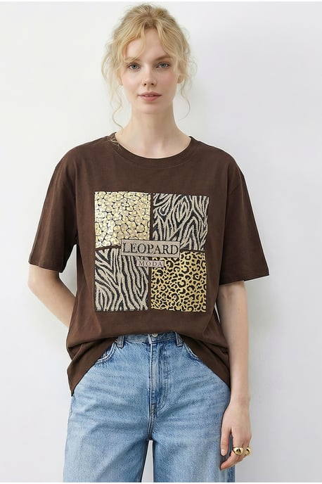 Leeuwenhuid Print Sequin Crew Neck T-shirt - Image 3
