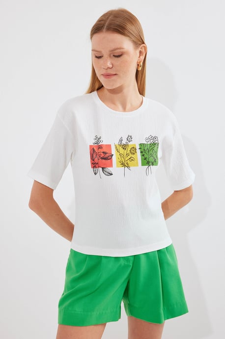 Tryckt T-shirt med rund hals - Image 2