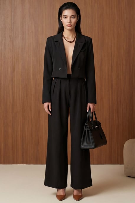 Geknoopte Jas en Plissé Broek Twee-Delige Set - Image 3