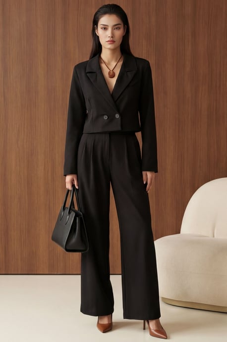 Geknoopte Jas en Plissé Broek Twee-Delige Set - Image 5