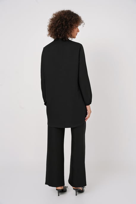 Gestructureerde Linnenmix Langsleevetunika en Wijde Pantalon Set - Image 5