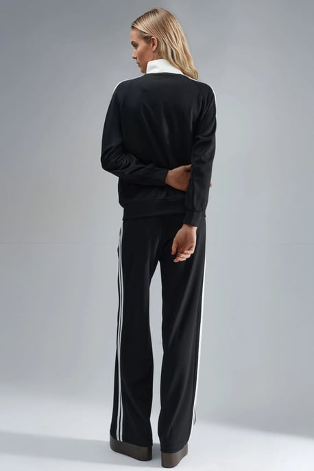 Modal Touch Wide Leg Striped Two-Piece Coord Set with Zipper Collar - Image 4