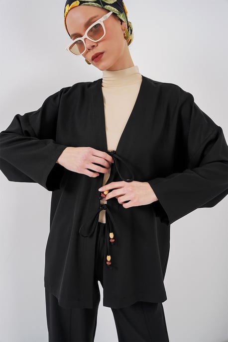 V-Neck Cardigan and Wide Leg Pants Set - Image 2